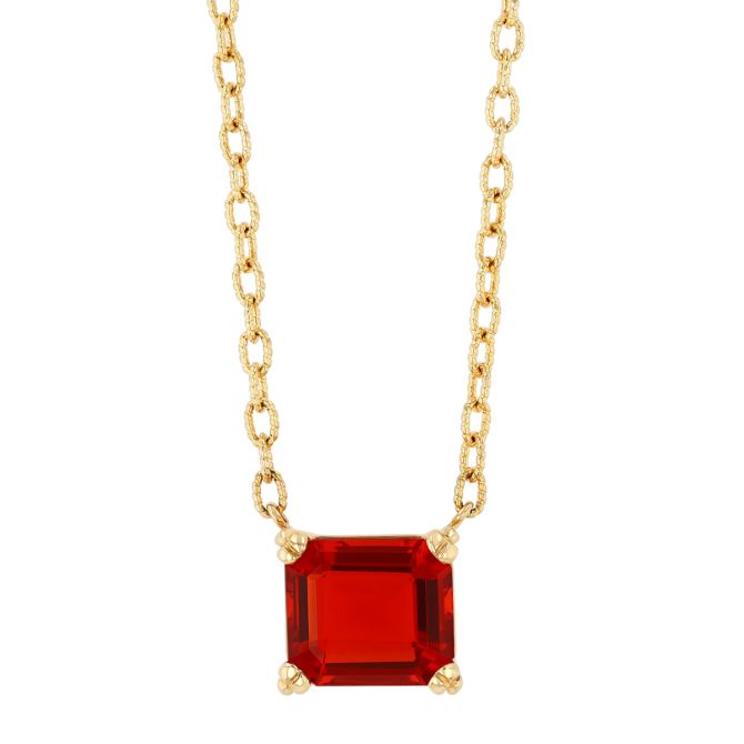 Asscher Cut Fire Opal Solitaire Pendant in Yellow Gold, 18"