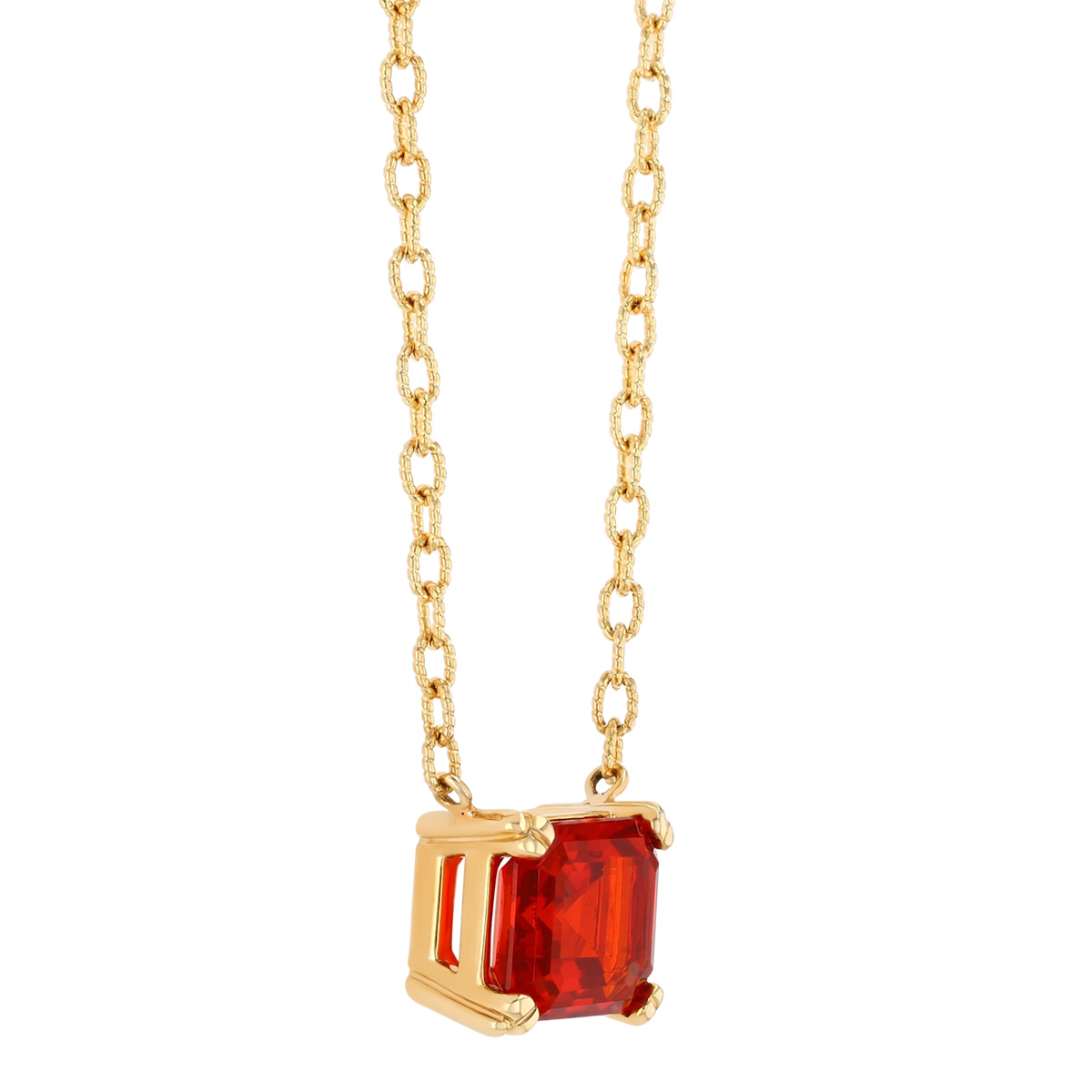 Asscher Cut Fire Opal Solitaire Pendant in Yellow Gold, 18