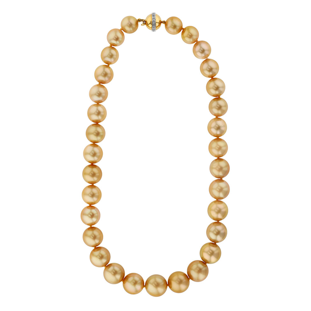 TARA Pearls Golden South Sea Cultured Pearl & Diamond Strand Necklace in Yellow Gold, 17