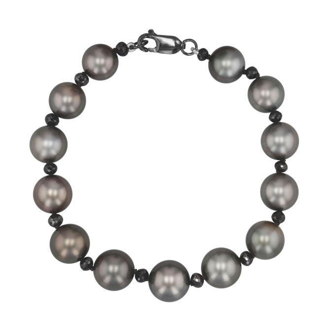 TARA Pearls Tahitian South Sea Cultured Pearl & Black Diamond Bracelet in Black Rhodium, 8.5"