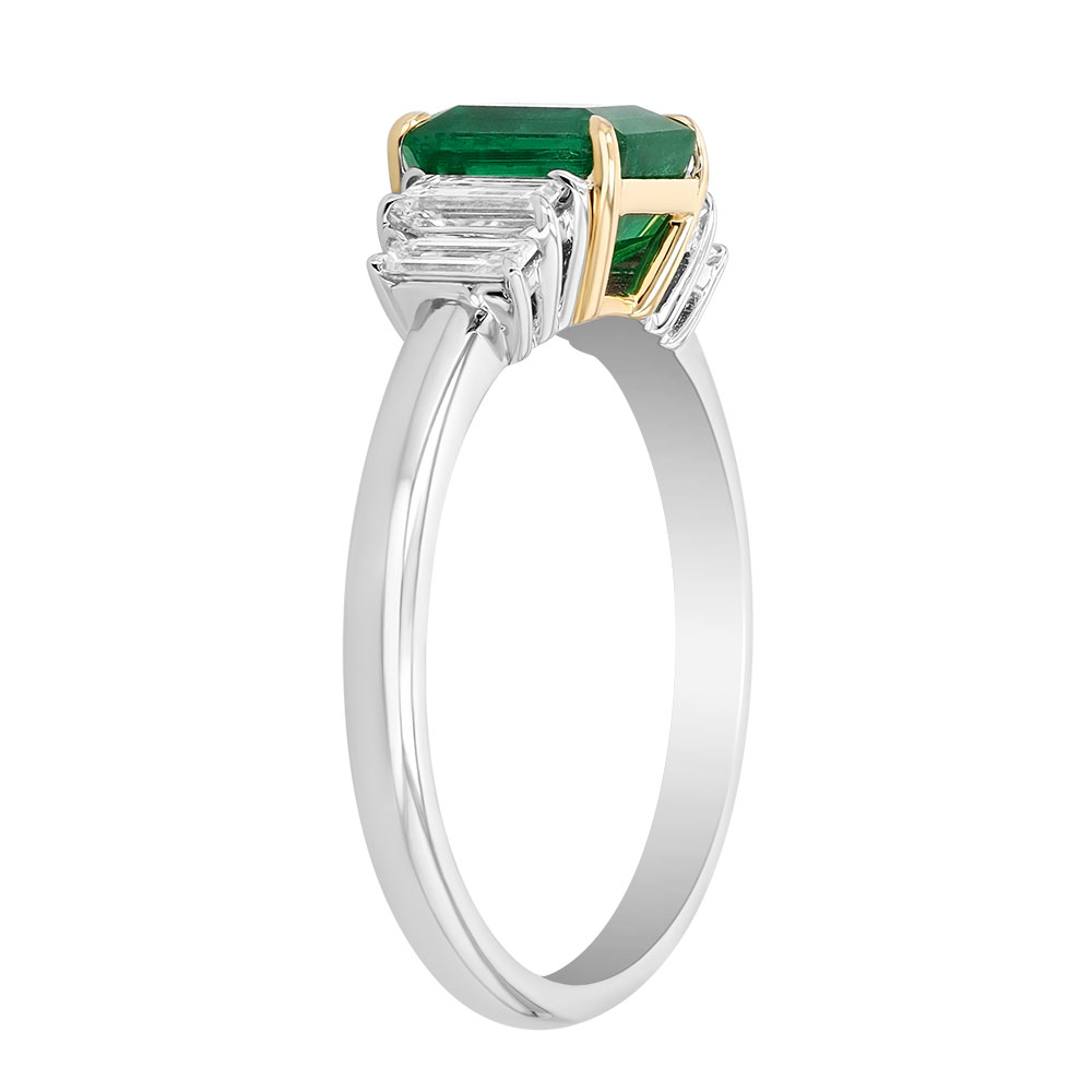TARA Pearls Emerald Cut Emerald & Baguette Diamond Side Stone Ring in Two Tone