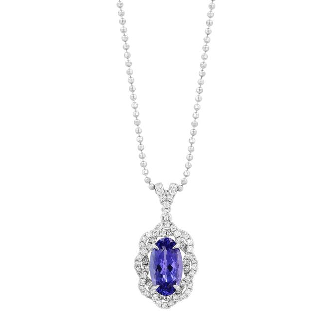 TARA Pearls Oval Tanzanite & Diamond Twisted Halo Pendant in White Gold, 18"