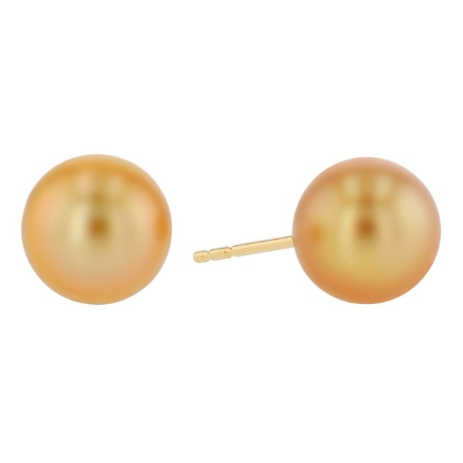TARA Pearls Golden South Sea Cultured Pearl Stud Earrings in Yellow Gold, 8-9 mm