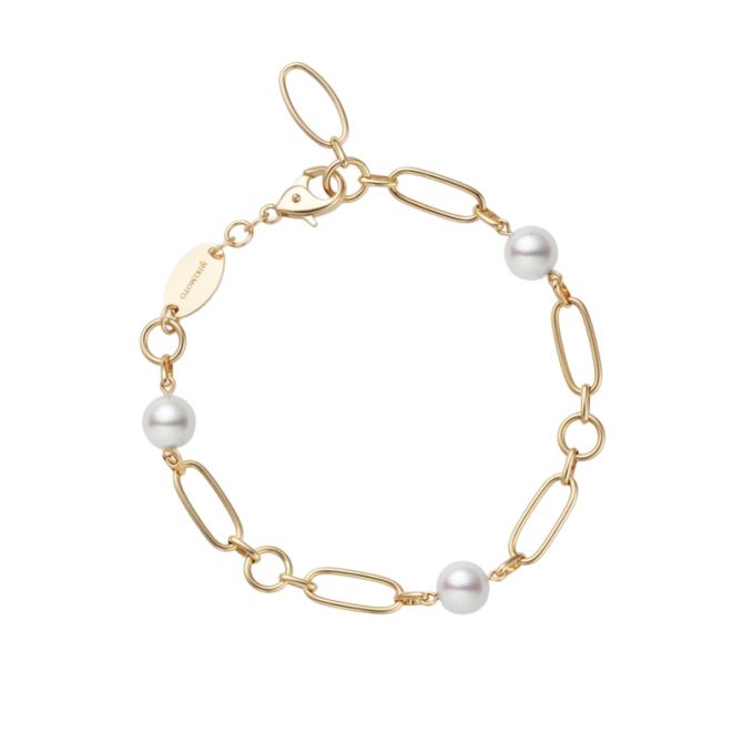 Mikimoto Akoya Cultured Pearl Station & Link Bracelet in Yellow Gold, 7"