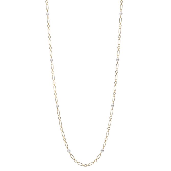 Mikimoto Akoya Cultured Pearl Station & Link Necklace in Yellow Gold, 32.5"