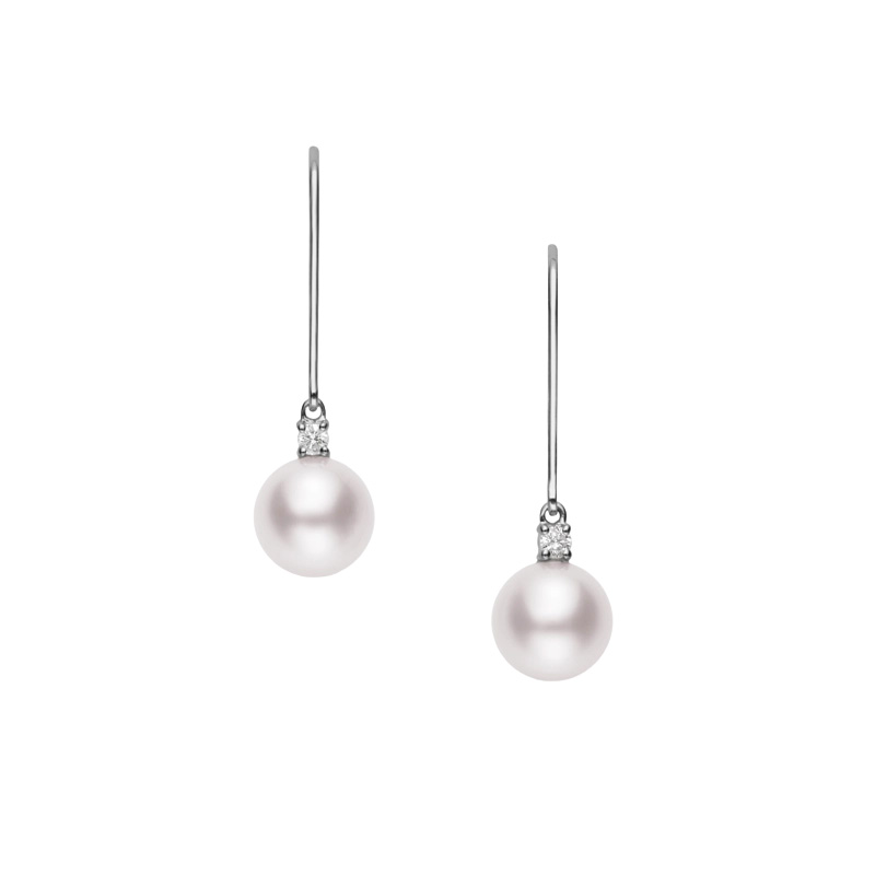 Mikimoto Akoya Cultured Pearl & Diamond Drop Earrings in White Gold