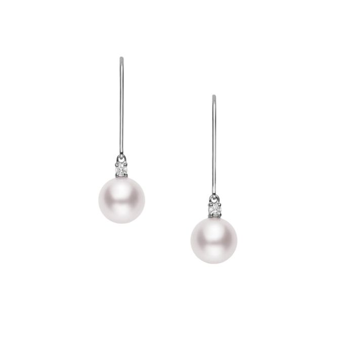 Mikimoto Akoya Cultured Pearl & Diamond Drop Earrings in White Gold