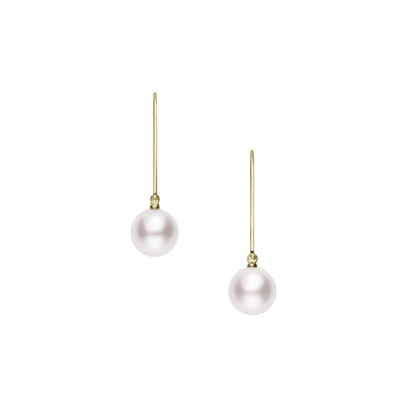 Mikimoto Akoya Cultured Pearl Drop Earrings in Yellow Gold