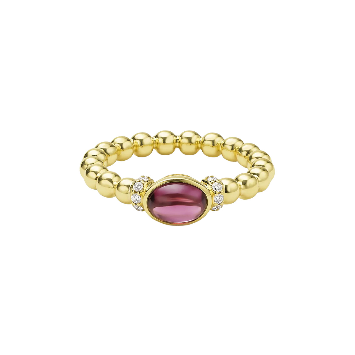 LAGOS Caviar Gold Oval Cabochon Rhodolite Garnet & Diamond Beaded Ring in Yellow Gold