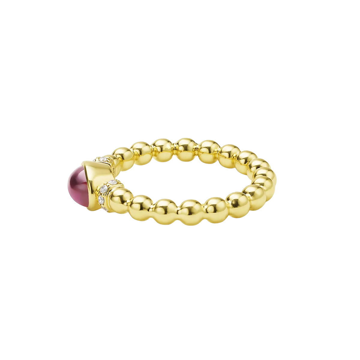 LAGOS Caviar Gold Oval Cabochon Rhodolite Garnet & Diamond Beaded Ring in Yellow Gold