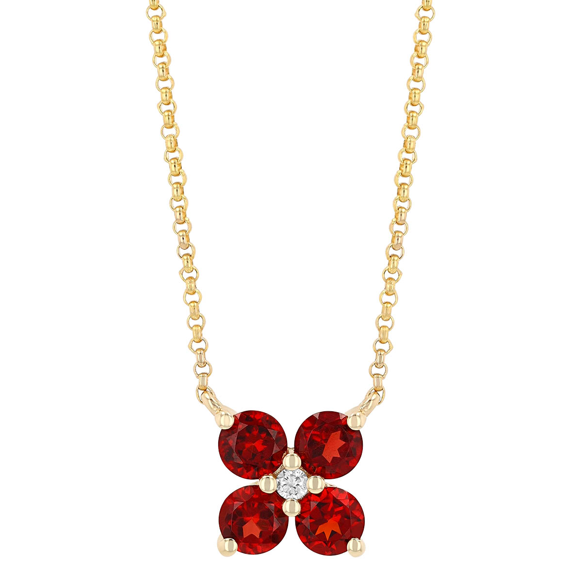 Garnet Quartet & Diamond Pendant in Yellow Gold, 18