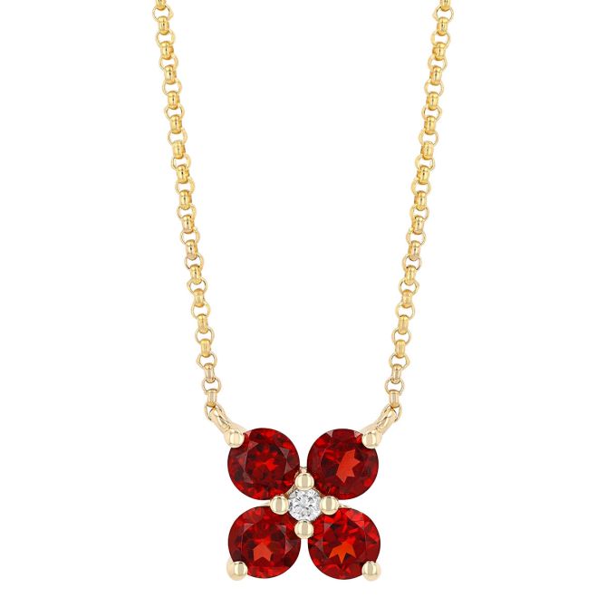 Garnet Quartet & Diamond Pendant in Yellow Gold, 18"