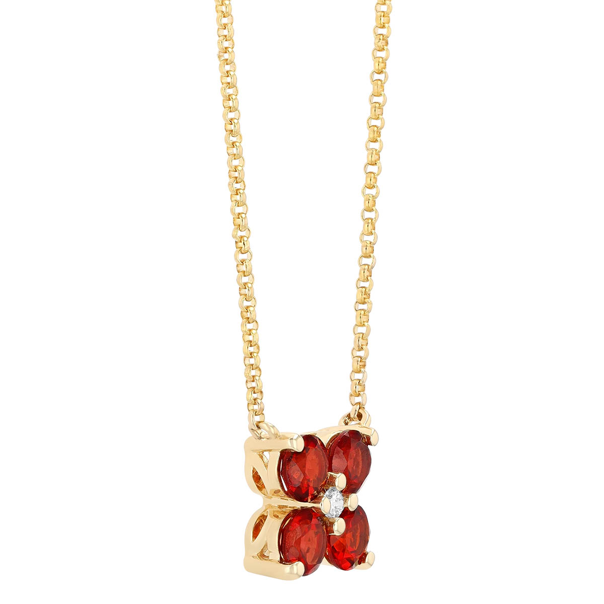 Garnet Quartet & Diamond Pendant in Yellow Gold, 18