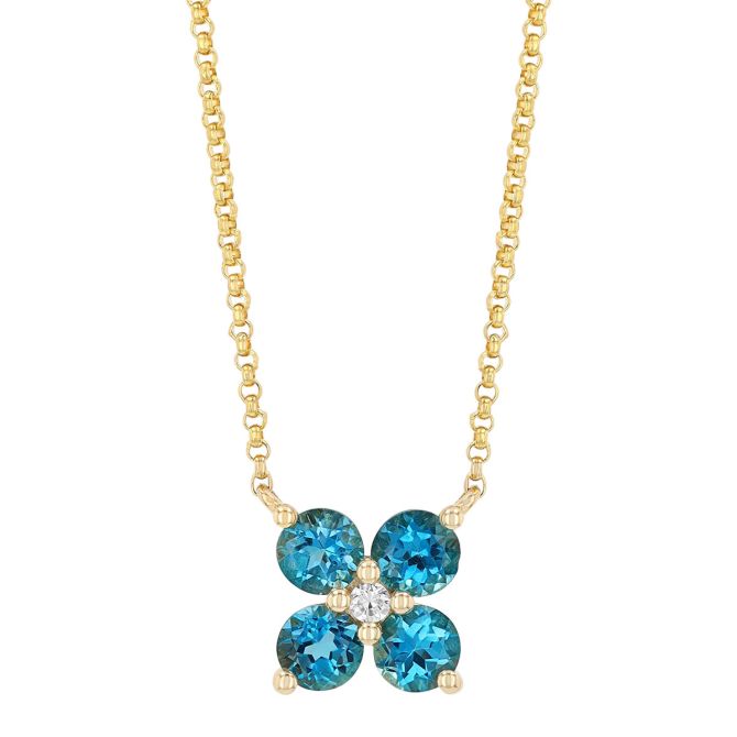 Topaz Quartet & Diamond Pendant in Yellow Gold, 18"