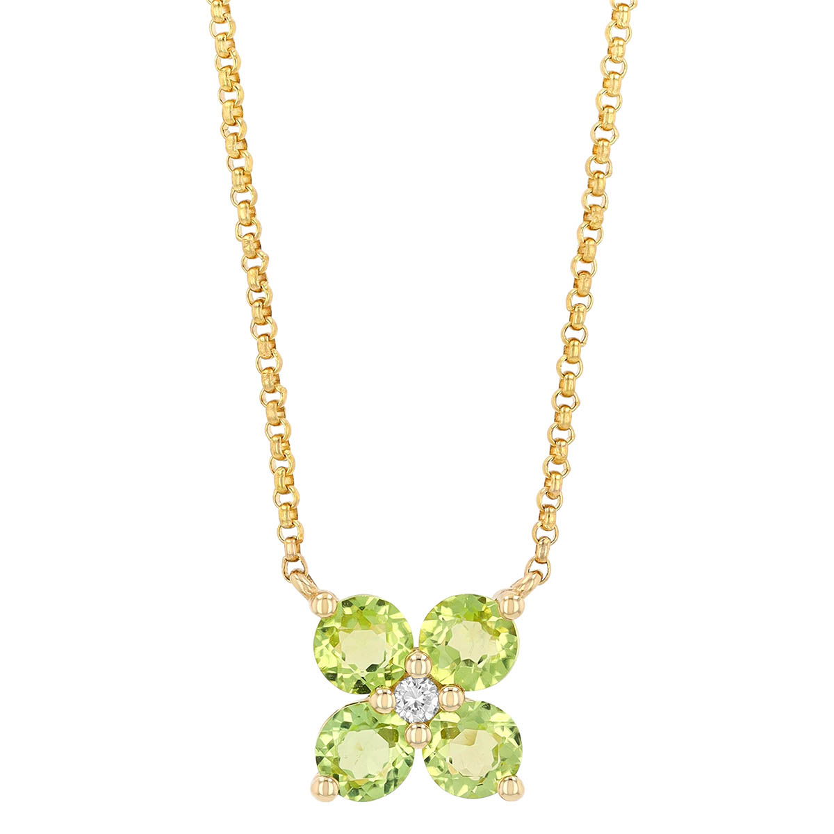 Peridot Quartet & Diamond Pendant in Yellow Gold, 18