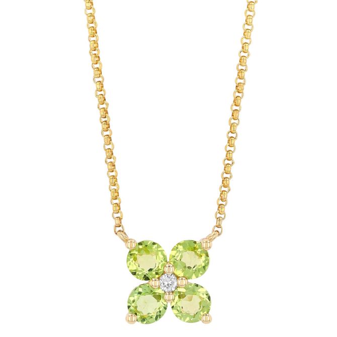 Peridot Quartet & Diamond Pendant in Yellow Gold, 18"