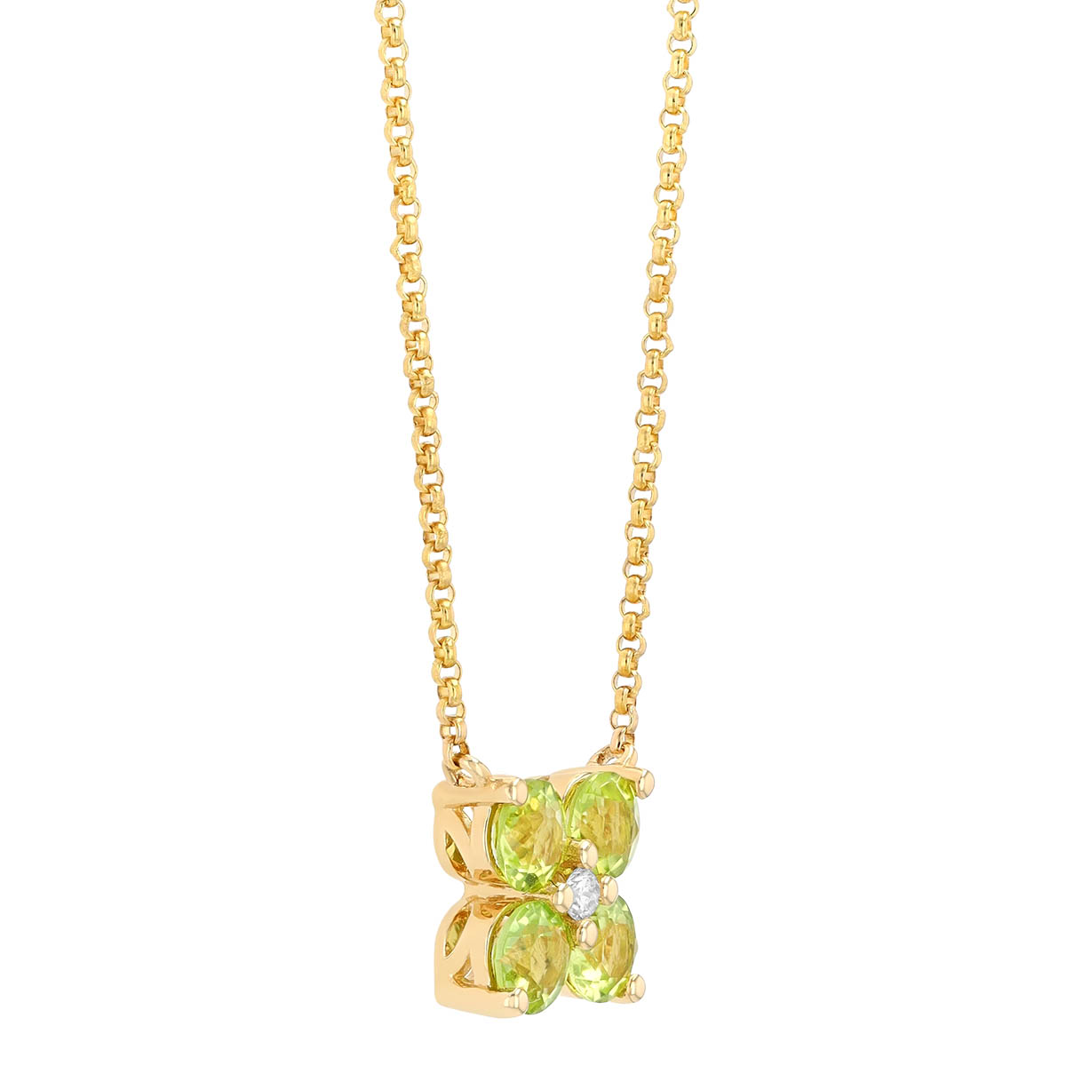 Peridot Quartet & Diamond Pendant in Yellow Gold, 18