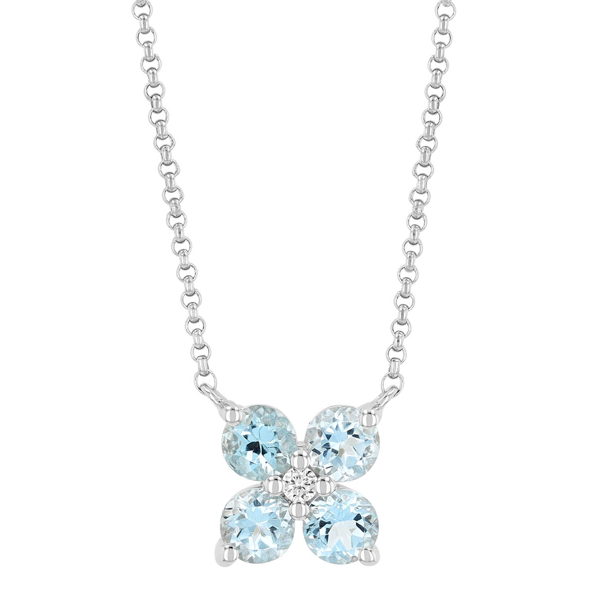 Aquamarine Quartet & Diamond Pendant in White Gold, 18