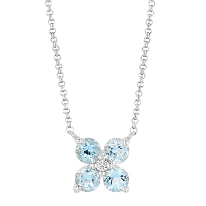 Aquamarine Quartet & Diamond Pendant in White Gold, 18"