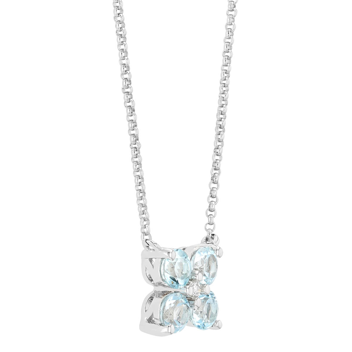Aquamarine Quartet & Diamond Pendant in White Gold, 18