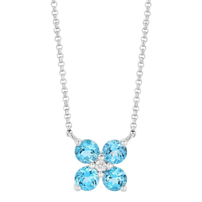Topaz Quartet & Diamond Pendant in White Gold, 18"