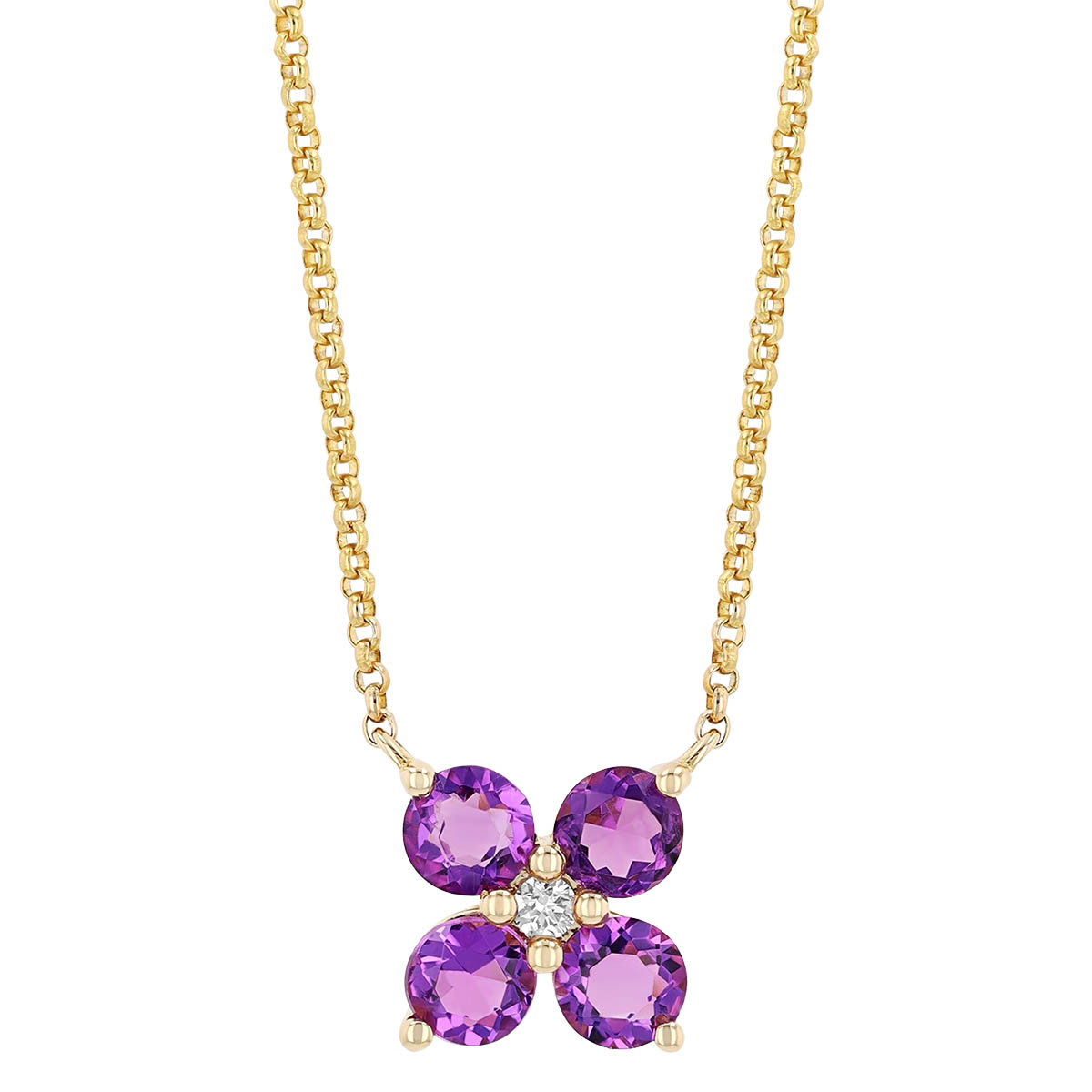 Amethyst Quartet & Diamond Pendant in Yellow Gold, 18