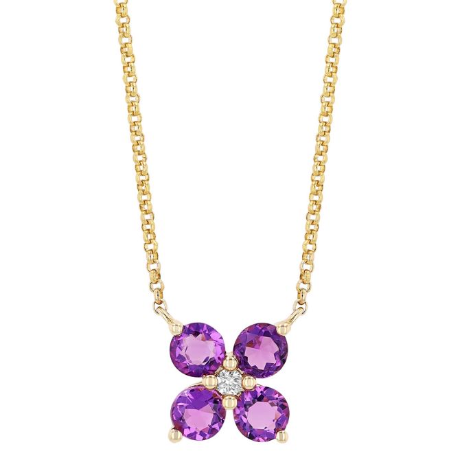 Amethyst Quartet & Diamond Pendant in Yellow Gold, 18"