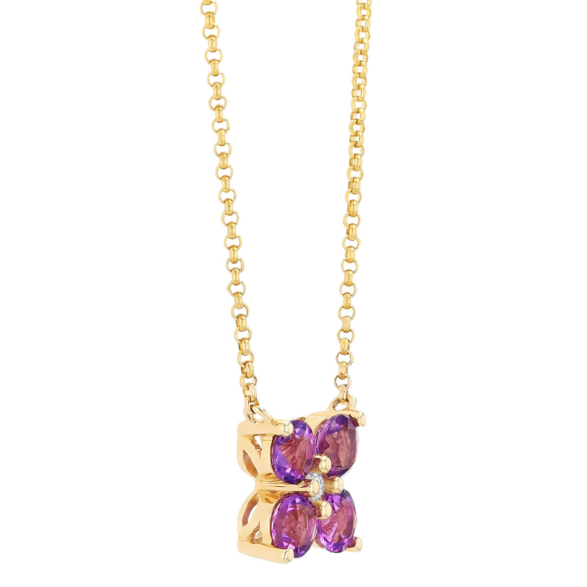 Amethyst Quartet & Diamond Pendant in Yellow Gold, 18