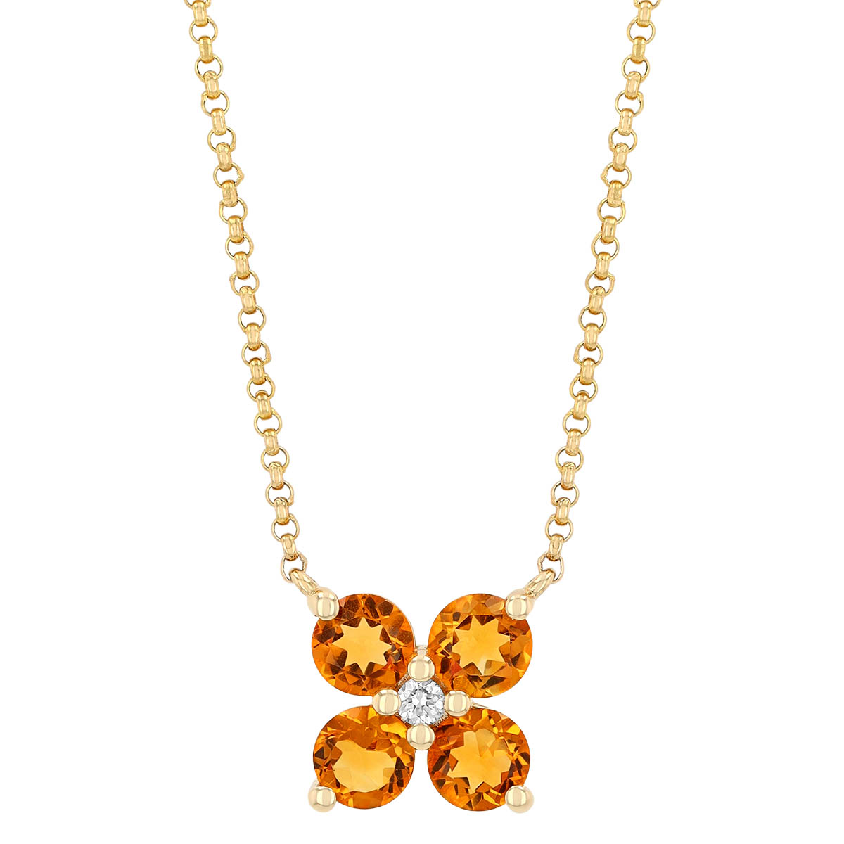 Citrine Quartet & Diamond Pendant in Yellow Gold, 18