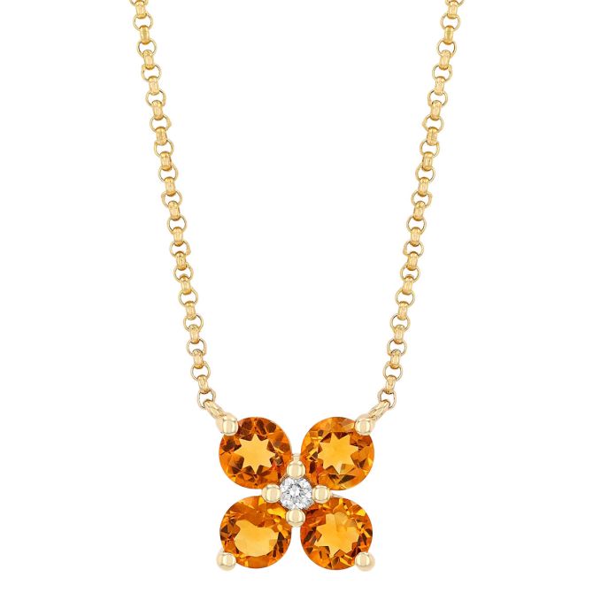 Citrine Quartet & Diamond Pendant in Yellow Gold, 18"