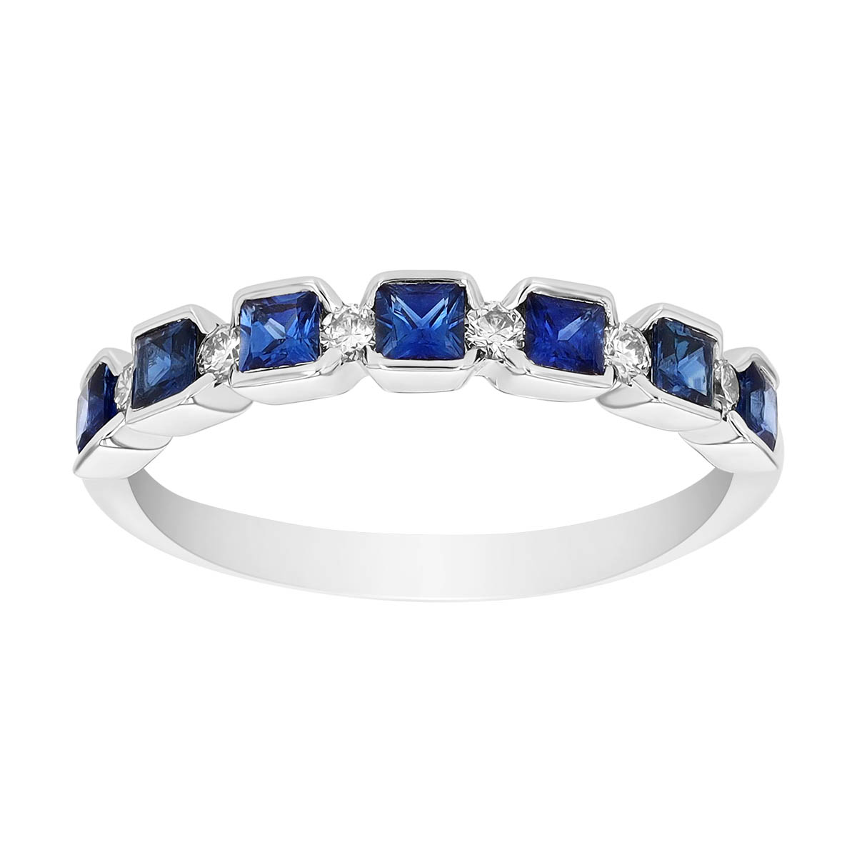 Square Sapphire & Diamond Ring in White Gold