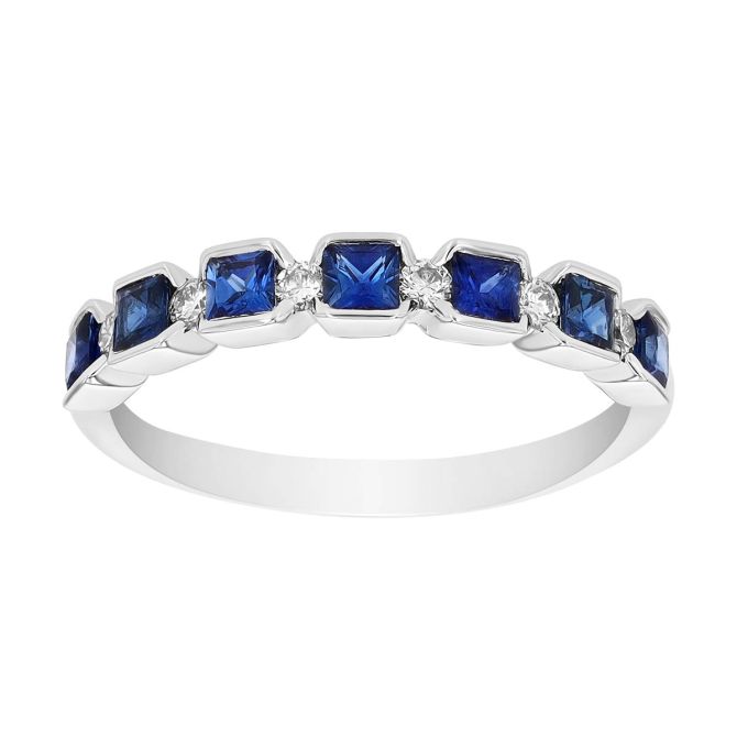 Square Sapphire & Diamond Ring in White Gold