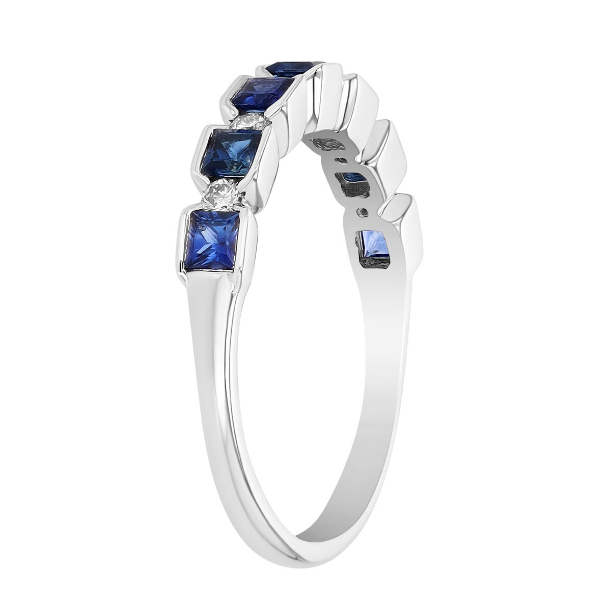 Square Sapphire & Diamond Ring in White Gold