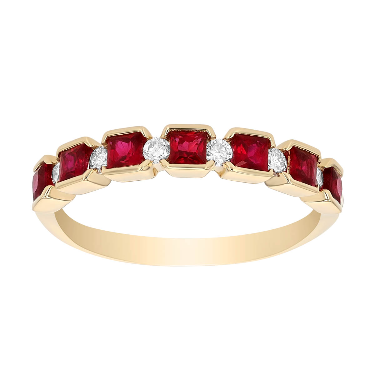 Square Ruby & Diamond Ring in Yellow Gold