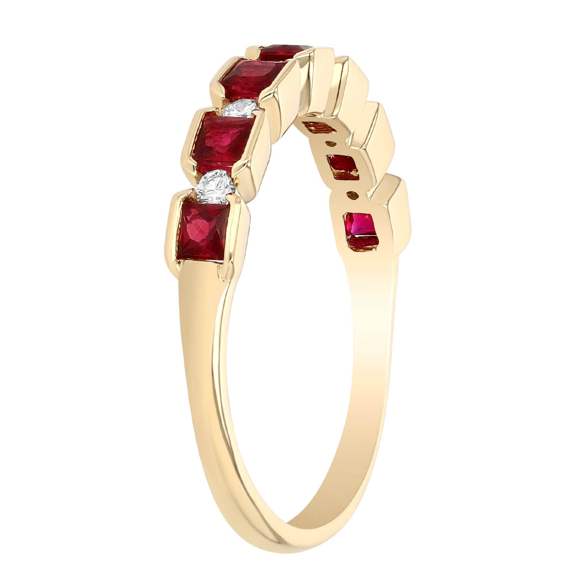 Square Ruby & Diamond Ring in Yellow Gold