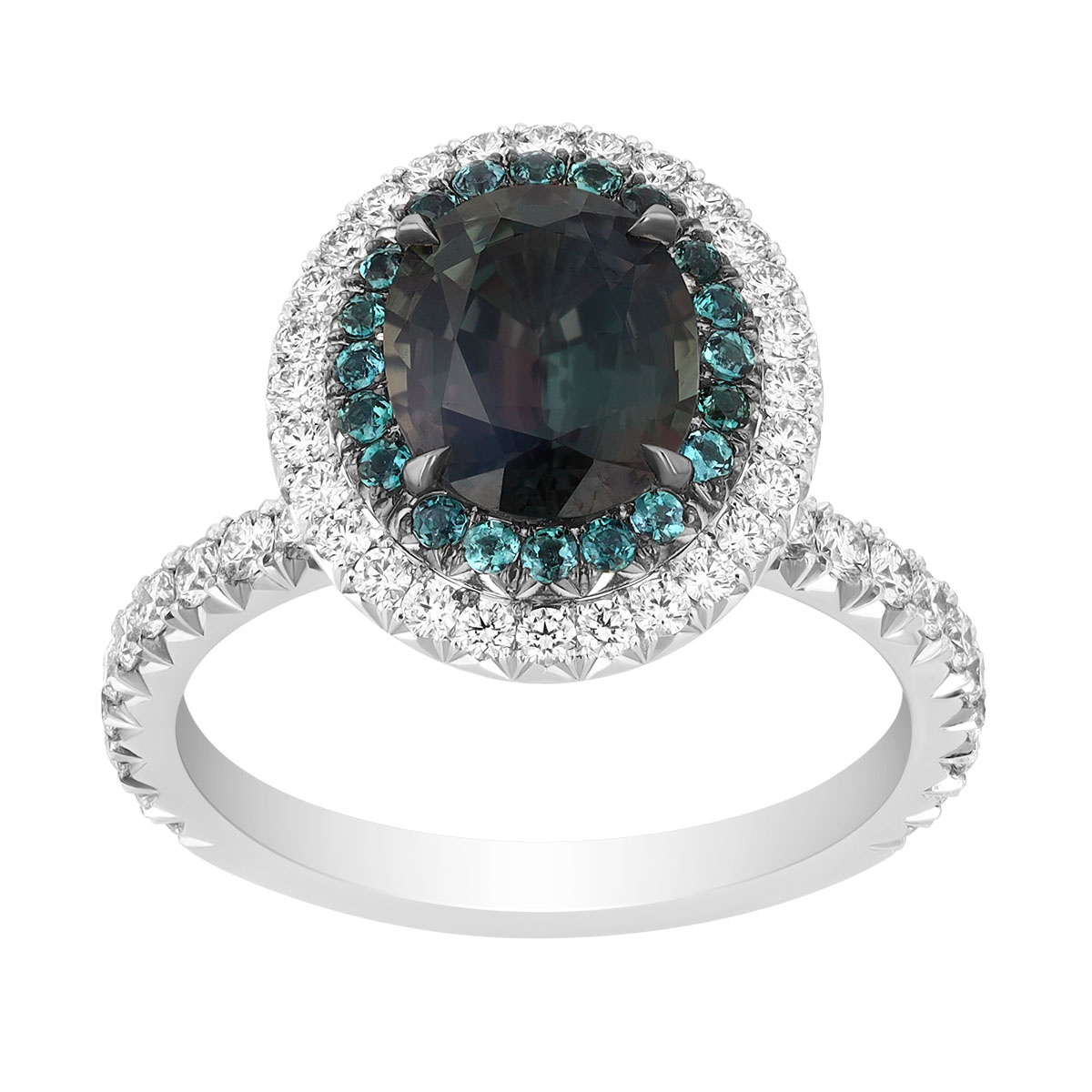 Omi Prive Oval Alexandrite & Diamond Halo Ring in Platinum