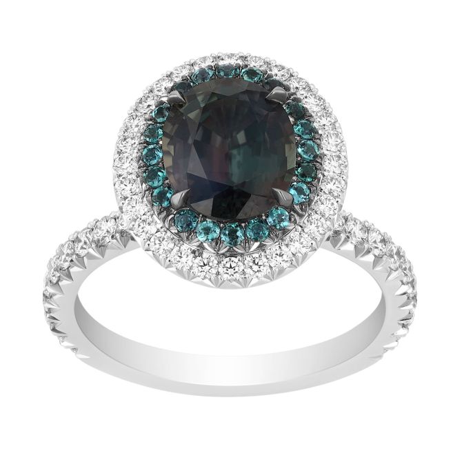 Omi Prive Oval Alexandrite & Diamond Halo Ring in Platinum