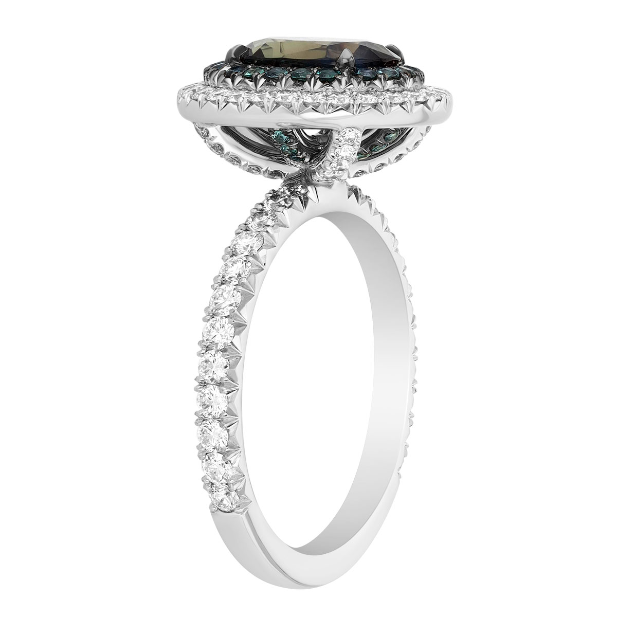 Omi Prive Oval Alexandrite & Diamond Halo Ring in Platinum