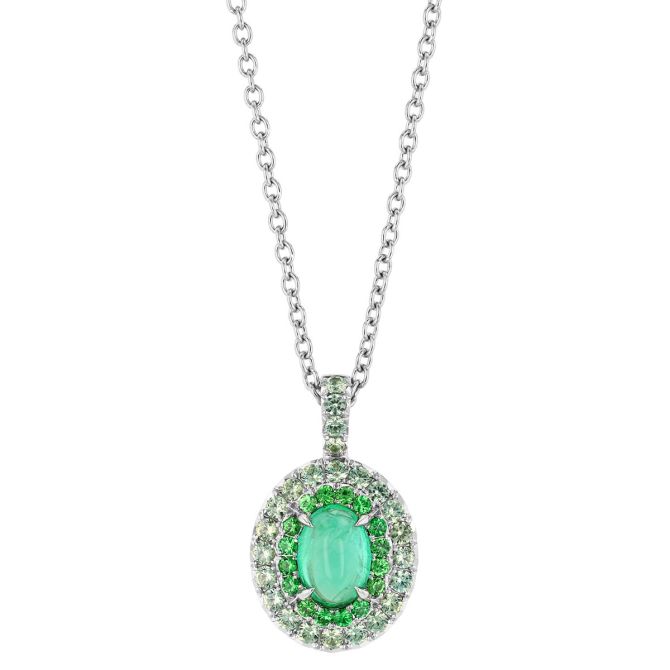 Omi Prive Oval Cabochon Paraiba Tourmaline, Tsavorite Garnet & Demantoid Garnet Pendant in Platinum