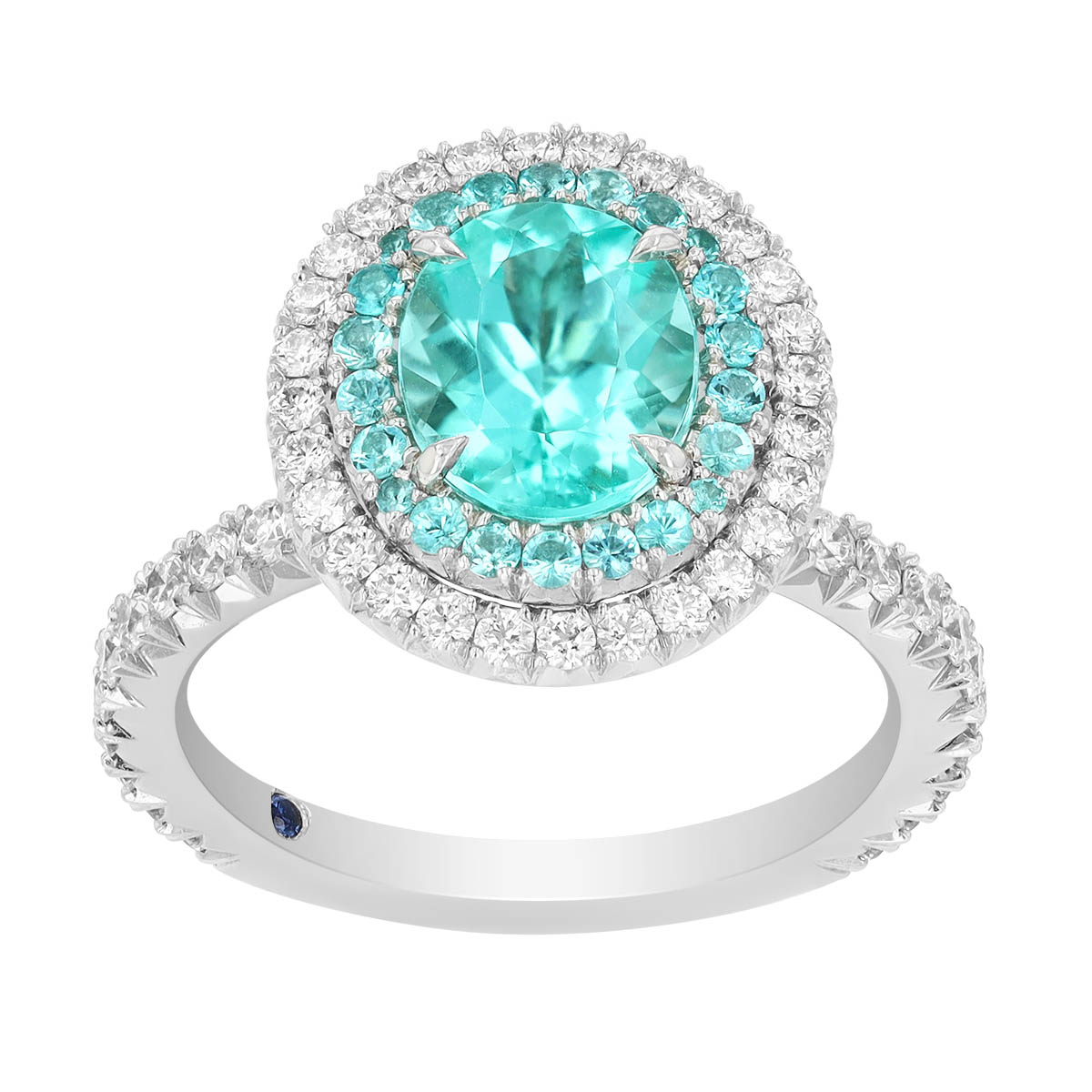 Omi Prive Oval Paraiba Tourmaline & Diamond Halo Ring in Platinum