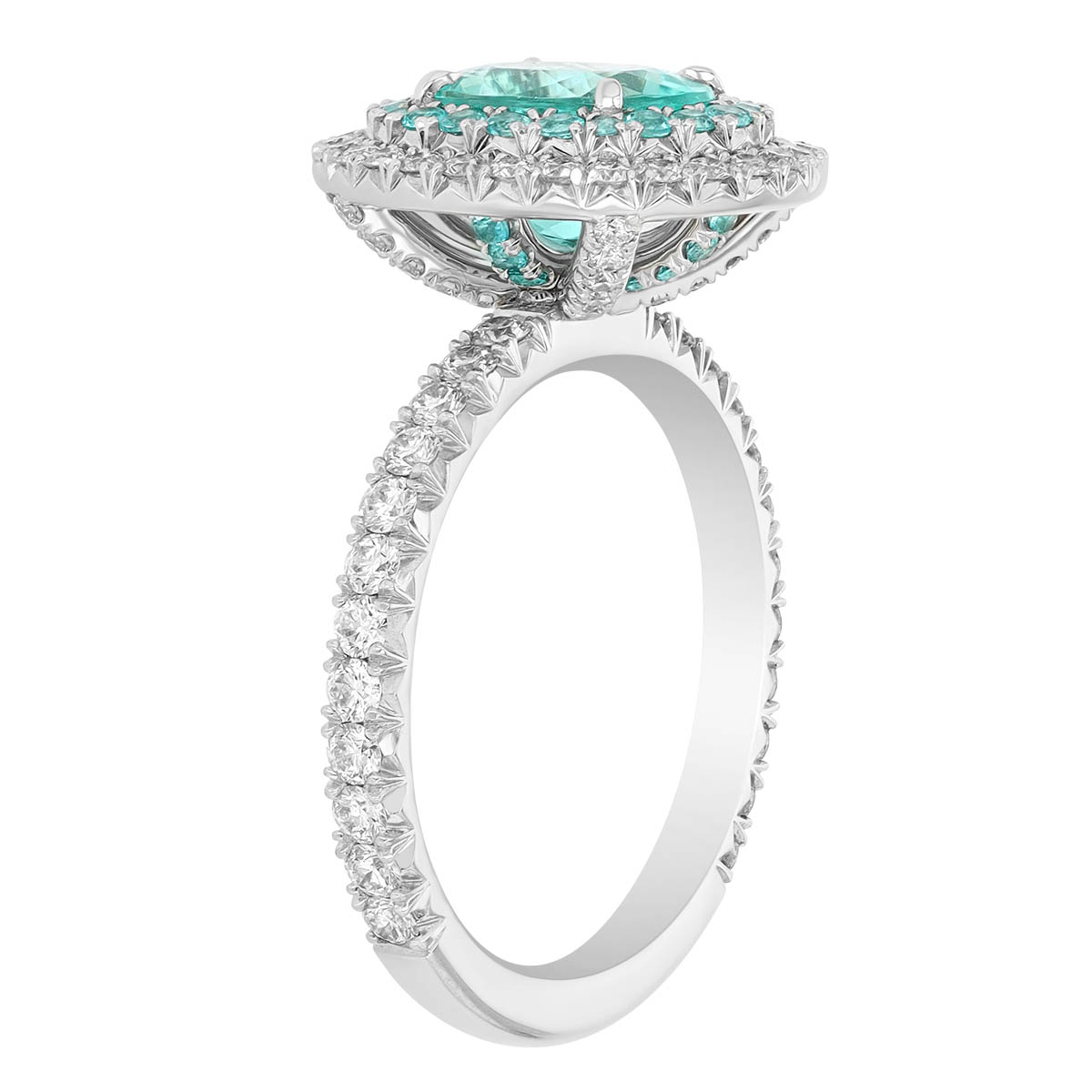 Omi Prive Oval Paraiba Tourmaline & Diamond Halo Ring in Platinum