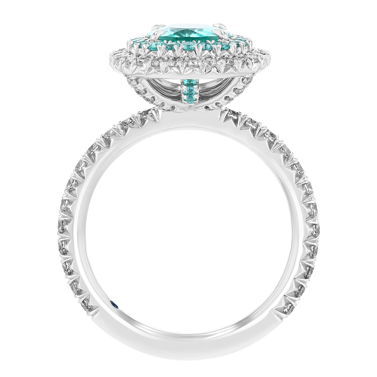 Omi Prive Oval Paraiba Tourmaline & Diamond Halo Ring in Platinum