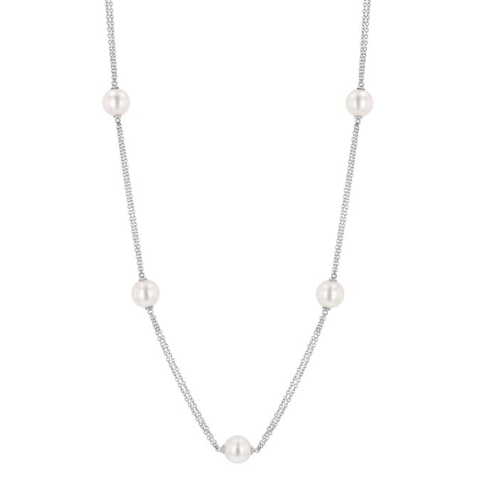 TARA Pearls Cultured Pearl Station Double Chain Necklace in White Gold, 17"