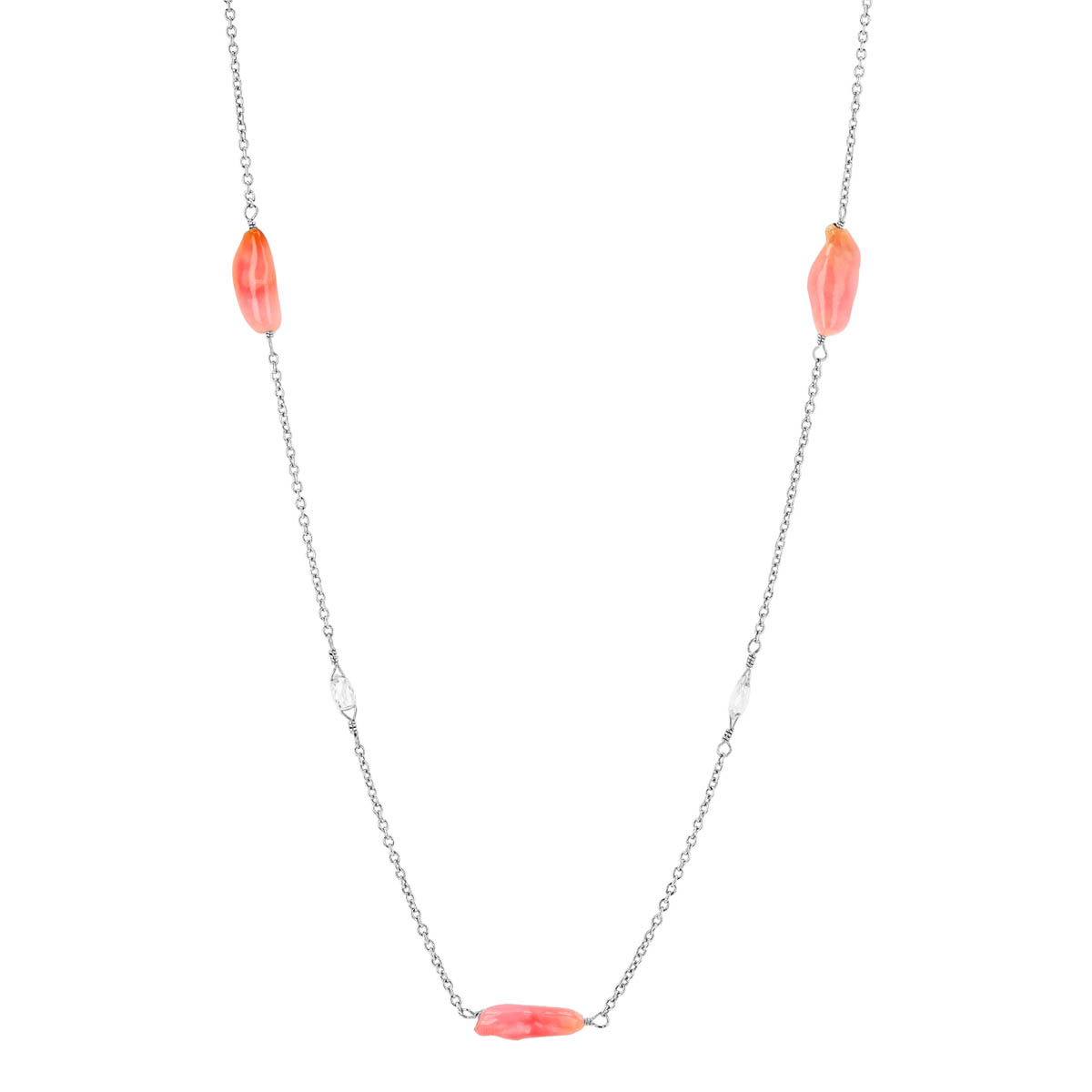 TARA Pearls Conch Pearl & Diamond Station Necklace in Platinum, 17