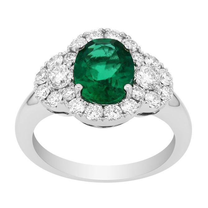 Oval Emerald & Diamond Cluster Halo Ring in White Gold