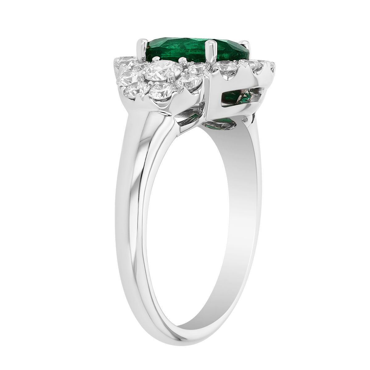 Oval Emerald & Diamond Cluster Halo Ring in White Gold