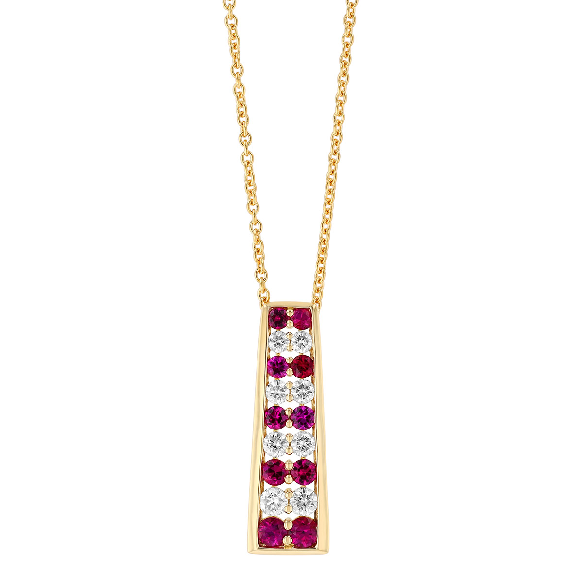 Graduated Ruby & Diamond Column Pendant in Yellow Gold