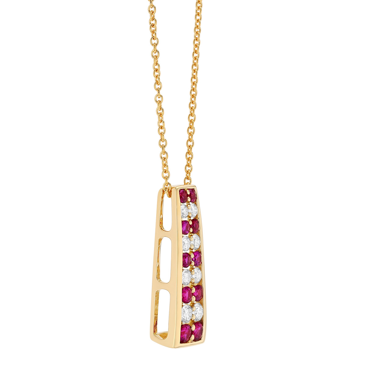 Graduated Ruby & Diamond Column Pendant in Yellow Gold