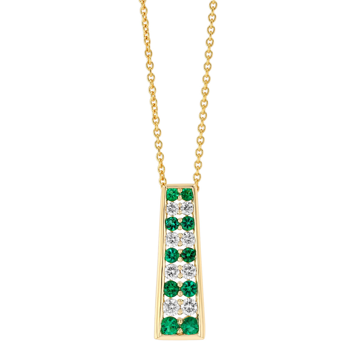 Graduated Emerald & Diamond Column Pendant in Yellow Gold