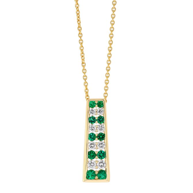 Graduated Emerald & Diamond Column Pendant in Yellow Gold